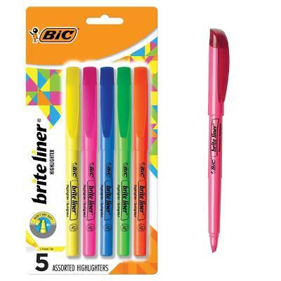 5pk Highlighter Brite Liner Assorted: Back to School Supplies for Color-Coded Notes - Image 9