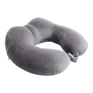 U‑Shape Memory Foam Travel Neck Pillow with Snap Closure Plush Cover 1Pc