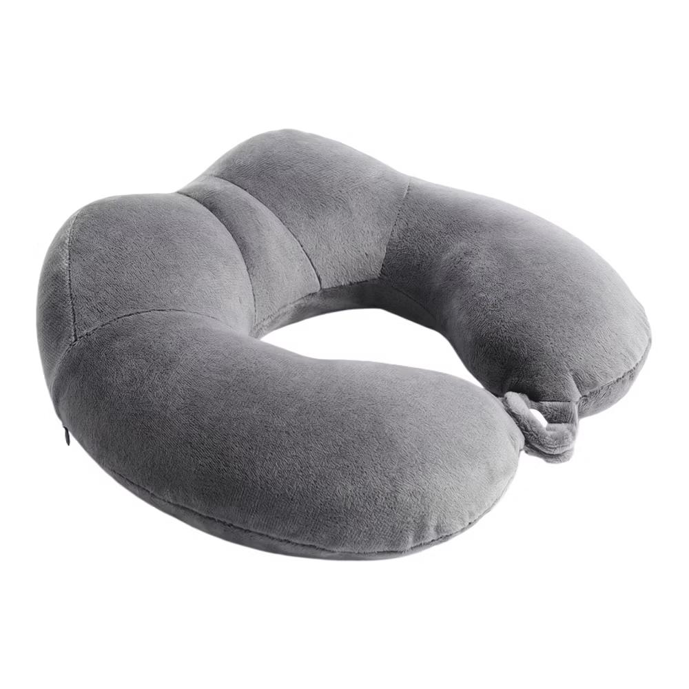 U‑Shape Memory Foam Travel Neck Pillow with Snap Closure Plush Cover 1Pc