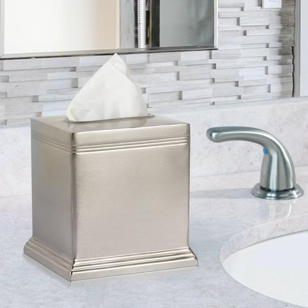 Dual Ridge Boutique Tissue Box Cover - Stainless Steel, Metallic Pewter, 6" Height, 5.5" Square Holder - Image 4