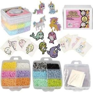 iDIY 8,000pc Fuse Bead Unicorn Super Kit for Girls Gift- 12 Colors, 8 Animal Templates, 4 Peg Boards, Tweezers, Ironing Paper, Case