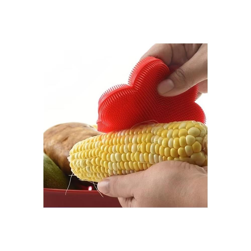 Norpro Silicone Dish Scrubbing Sponge / Vegetable Scrubber Brush - Red Flower Shaped - Image 5
