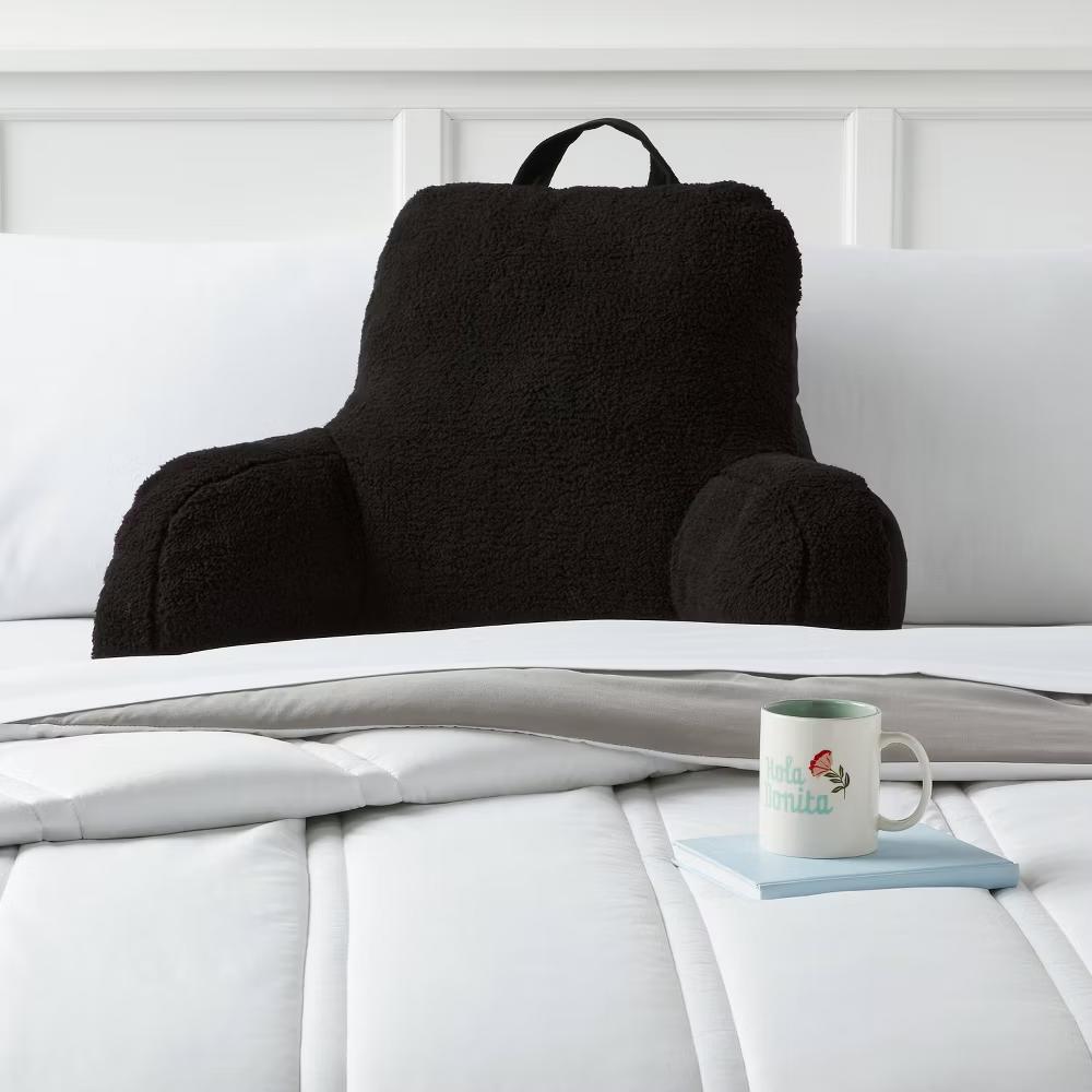 Faux Shearling Bed Rest Black - Comfort Support Pillow for Dorm Indoor/Outdoor Use - Image 2