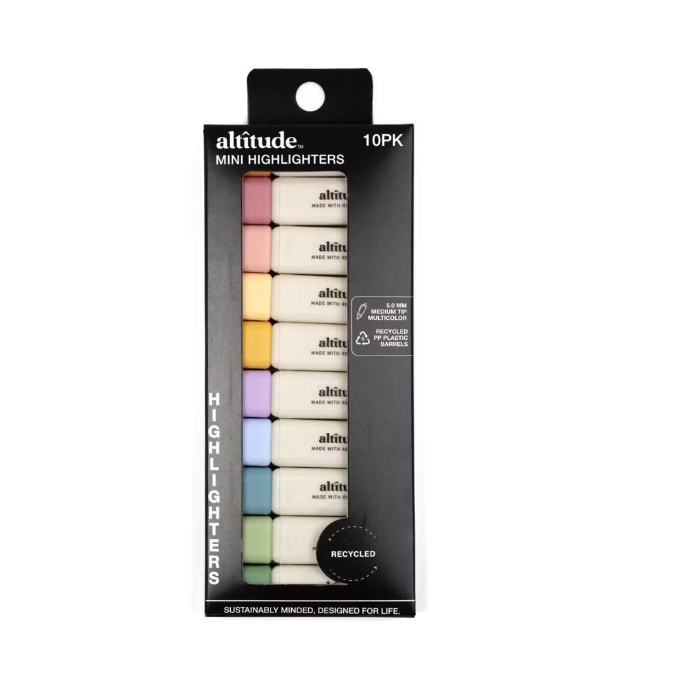 10pk Mini Highlighters - Chisel Tip, Multicolor Ink, 5.0mm Tip