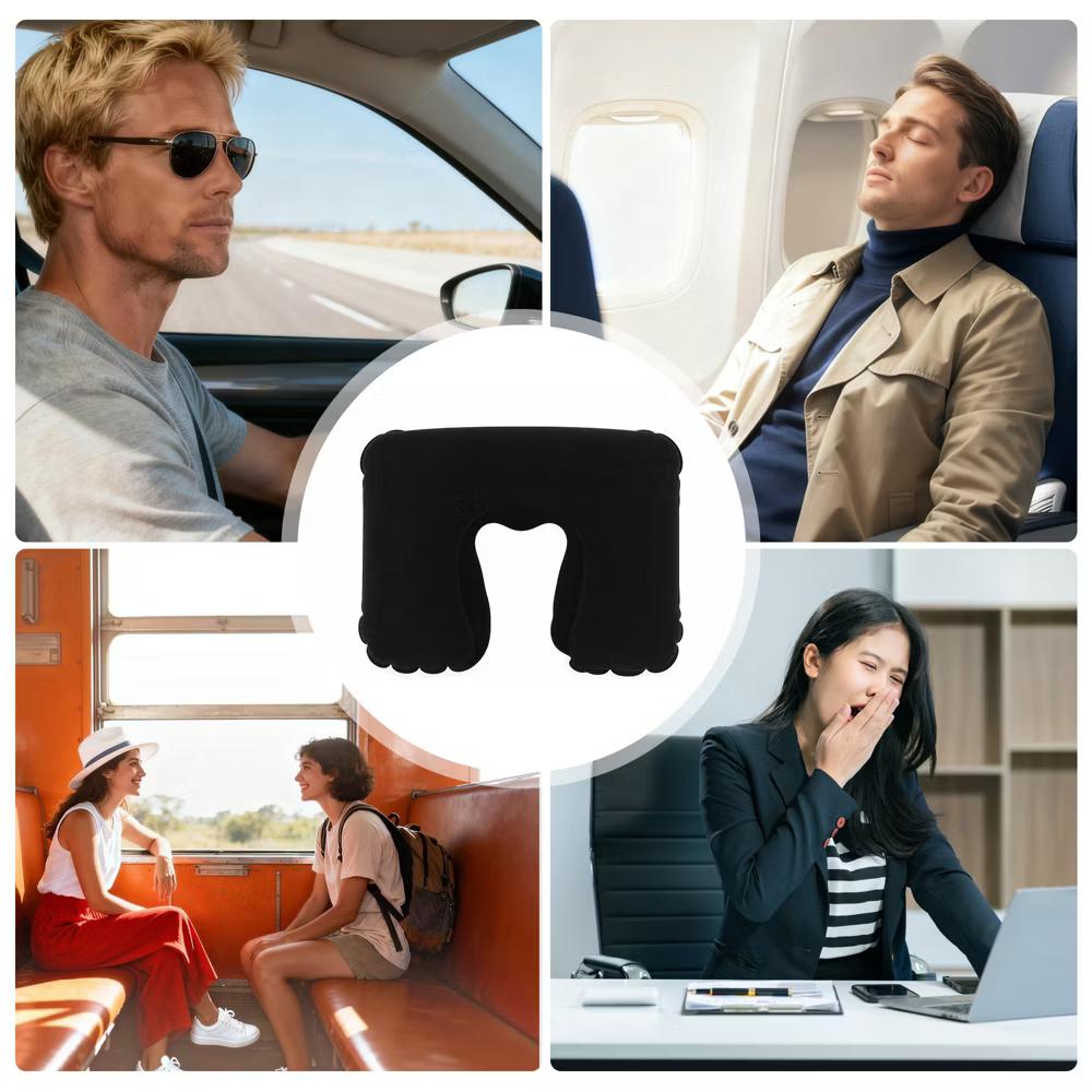 Comfortable Inflatable Travel Pillow with Eye Mask Earplugs 1 Set - Image 4