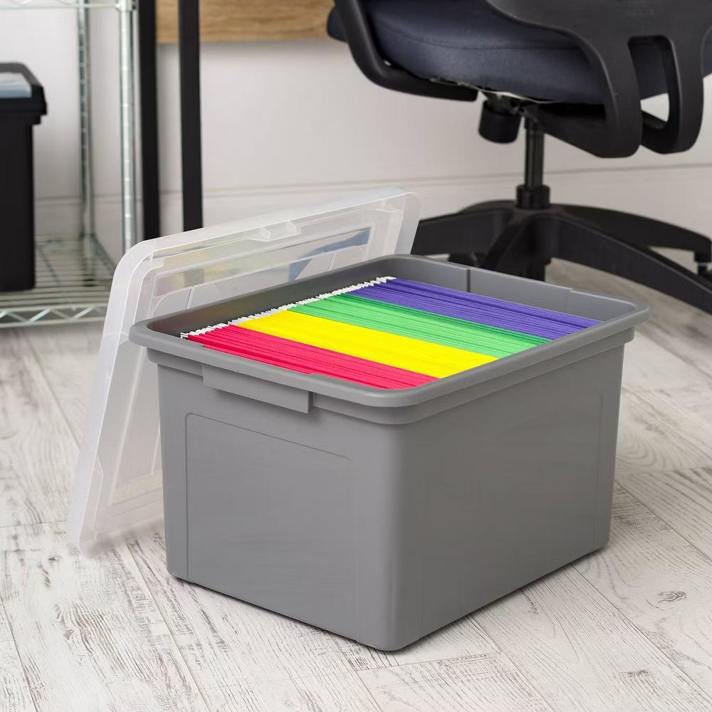 32qt 3pk Letter Plastic File Box: Hanging File Folders Storage Bin, File Organizer, Gray, No Assembly Required - Image 3