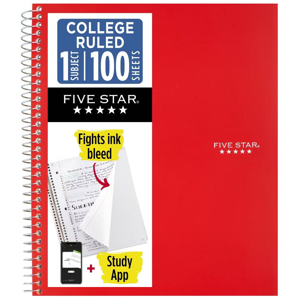 Five Star 8.5"x11" 1 Subject College Ruled Notebook Fire Red 100 Pages - Image 7