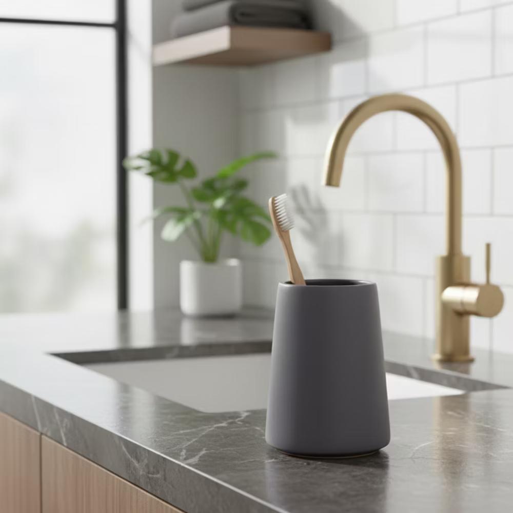 French Home Goods Elegant Stoneware Bathroom Tumbler & Toothbrush Holder - Flared Shape, 14 oz - Image 6