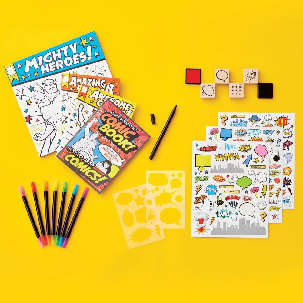Create-Your-Own Superhero Comic Books Kit - DIY Art Kit for Designing Superhero Comics, Includes Markers & Stickers - Image 4