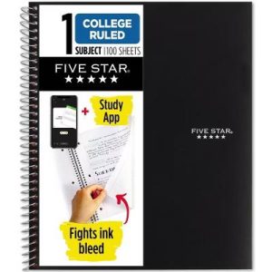 Five Star Subject 100 Pages College Ruled Spiral Notebook Black