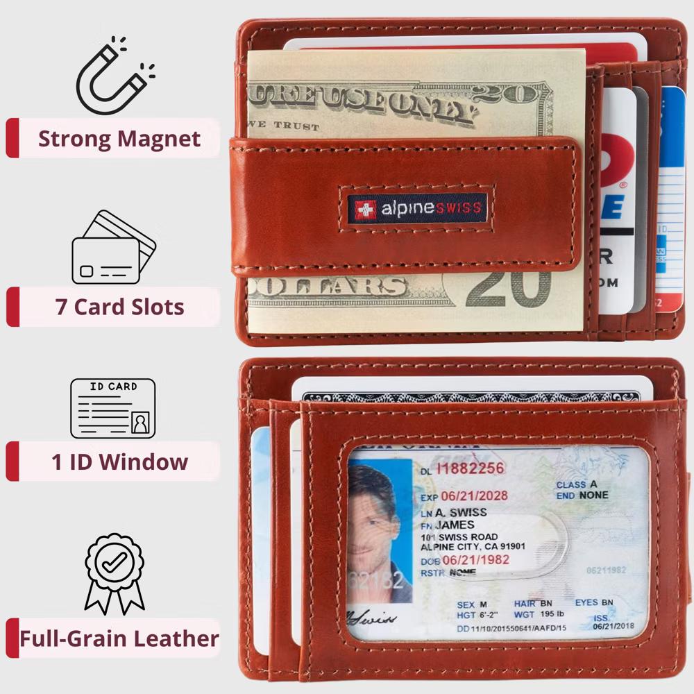 Alpine Swiss Harper Mens RFID Slim Money Clip Front Pocket Wallet Minimalist Leather ID Card Holder - Image 37