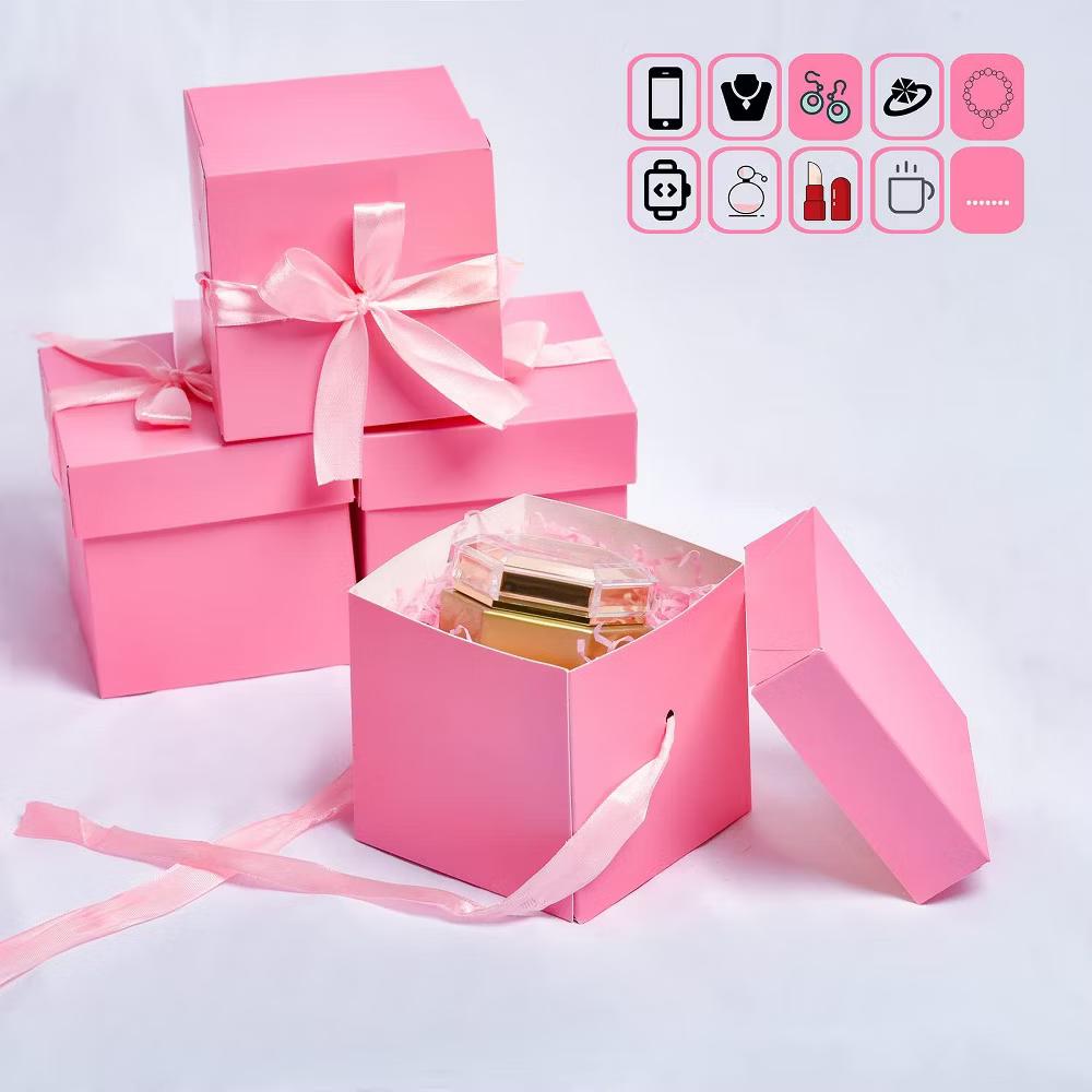 12 pack pink gift boxes with lids 4 4 4 inch for birthday wedding Christmas party favors includes ribbon easy assembly - Image 3
