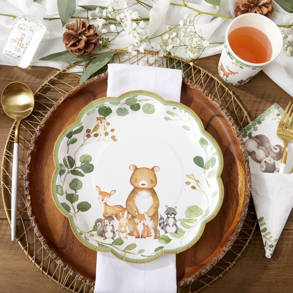 Woodland Baby Shower Decorations, 78-Piece Disposable Party Plates, Cups & Napkins Set for 16 Guests – Baby Shower Table Decor - Image 6