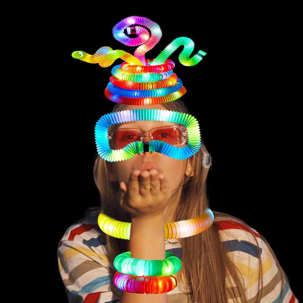 9Pcs Glow Pop Tubes Party Favors, Glow Sticks Light Up Necklaces Bracelets for Kids, Birthday Gifts, Classroom Goodie Bags, Treasure Box Toys - Image 7