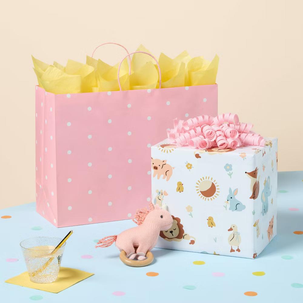 Large Polka Dot Gift Bag Pink/White - Image 3