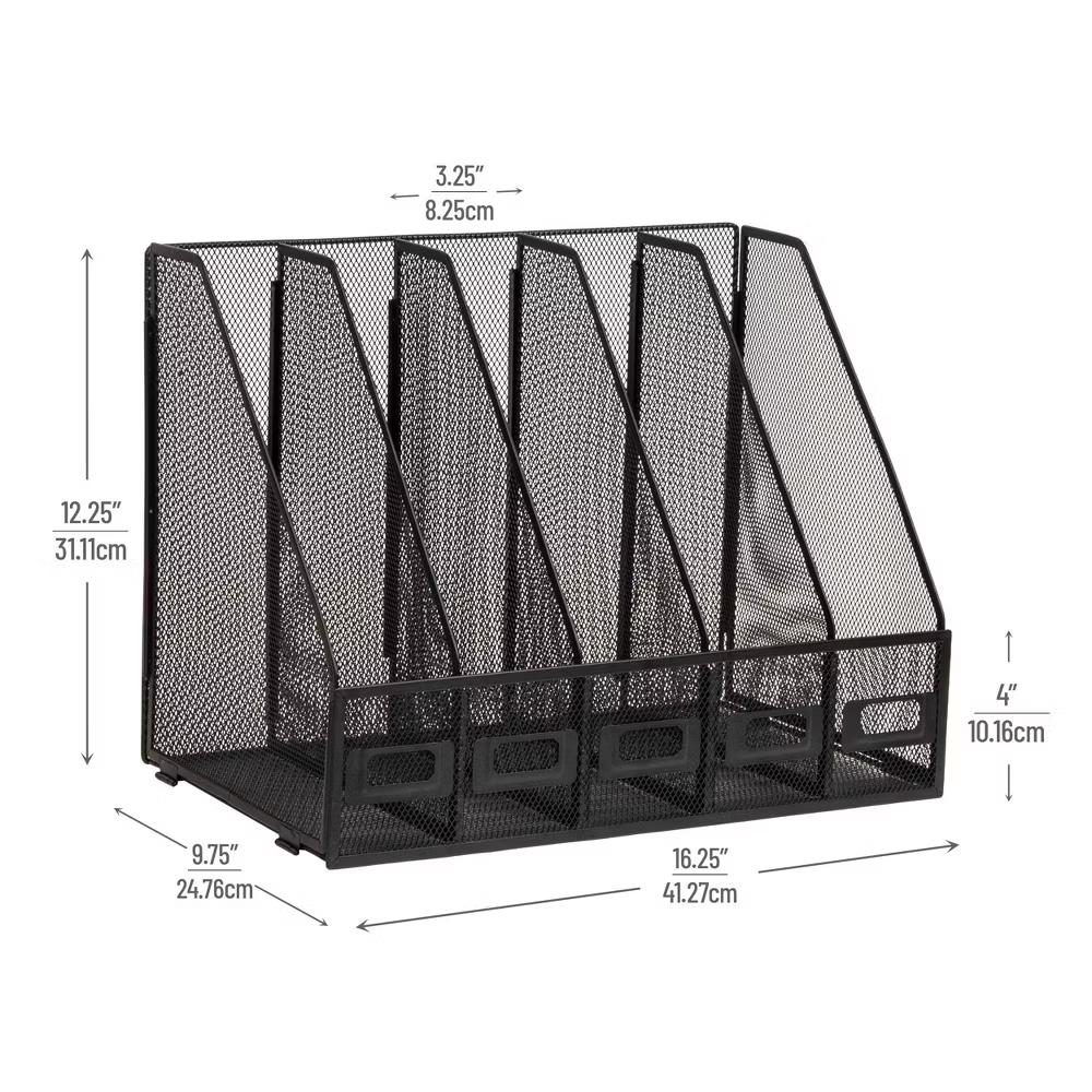 5 Compartment Metal File Organizers Black - Image 6