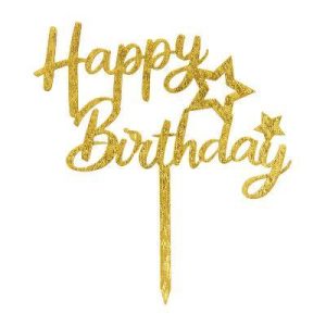 Gold 'Happy Birthday' with Stars Cake Topper