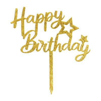 Gold 'Happy Birthday' with Stars Cake Topper
