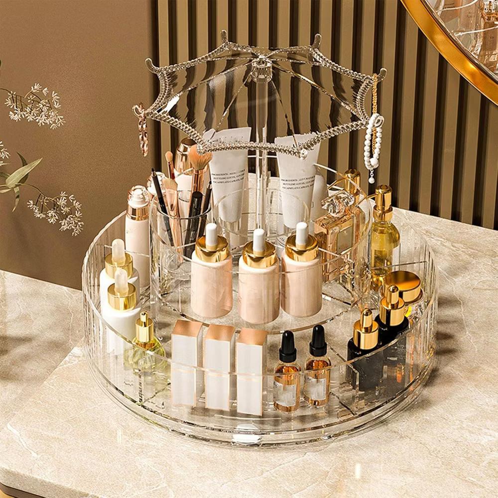 Maison Premium Clear Acrylic 360 Rotating Cosmetic Organizer Umbrella Design - Image 3