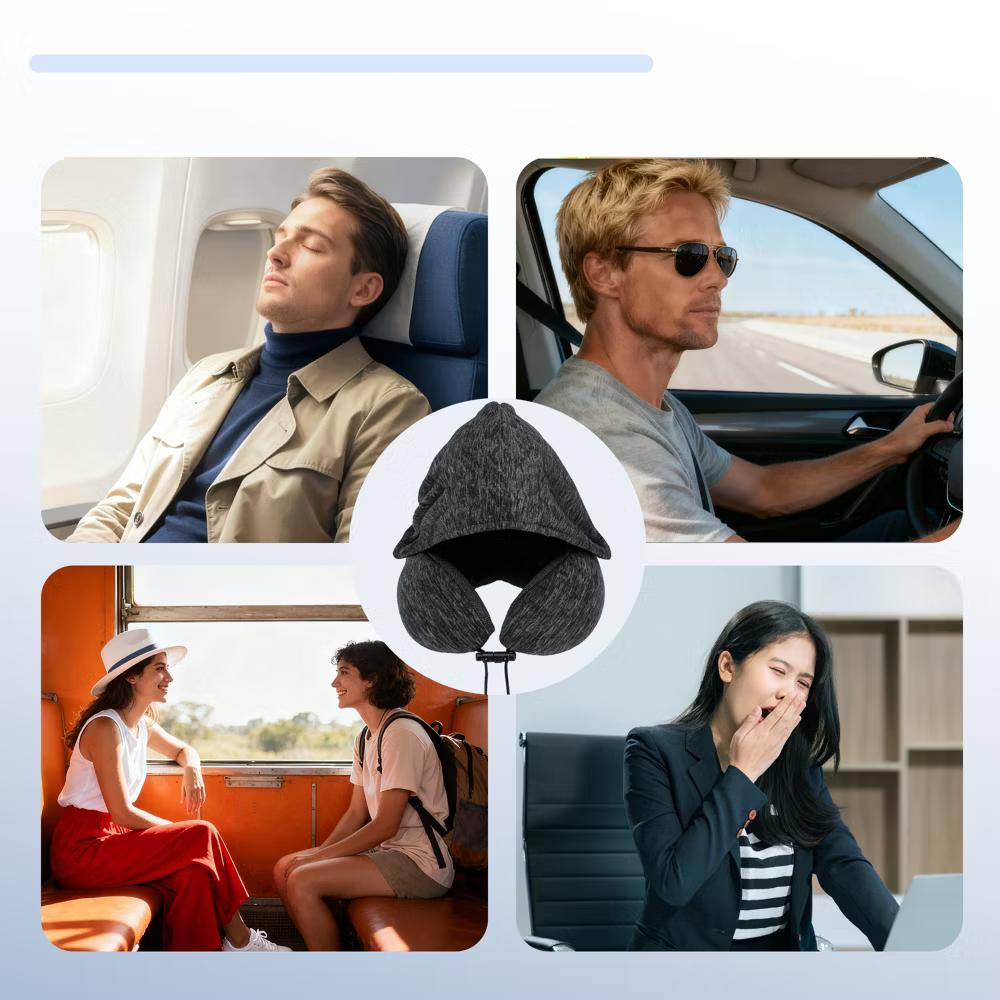 Travel Neck Pillow with Extra Large Hood 1 Set - Image 8