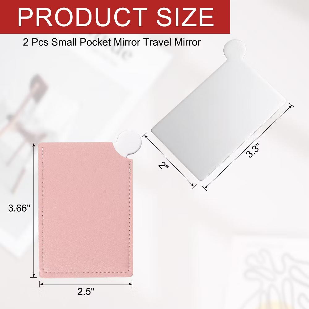 Small Rectangle Travel Women Portable Pocket Mirror with Leather Case 2 Pcs - Image 25