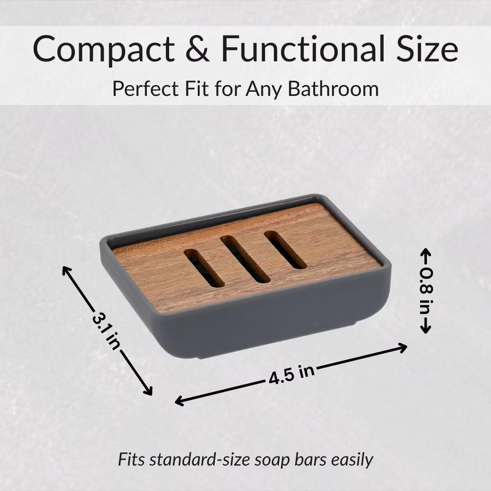 French Home Goods Minimalist Hand Soap Dish Rubber and Wood - Image 14