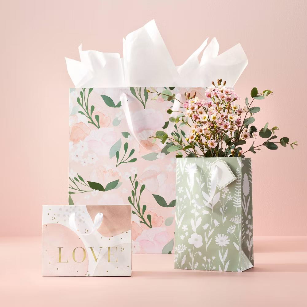 Large Square Floral Wedding Gift Bag Pink