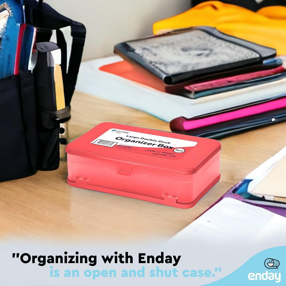 Large Capacity Double Deck Pencil Box - Plastic With 12 Compartments, Snap-Tight Lid, Hard Case Storage Organizer - Image 47