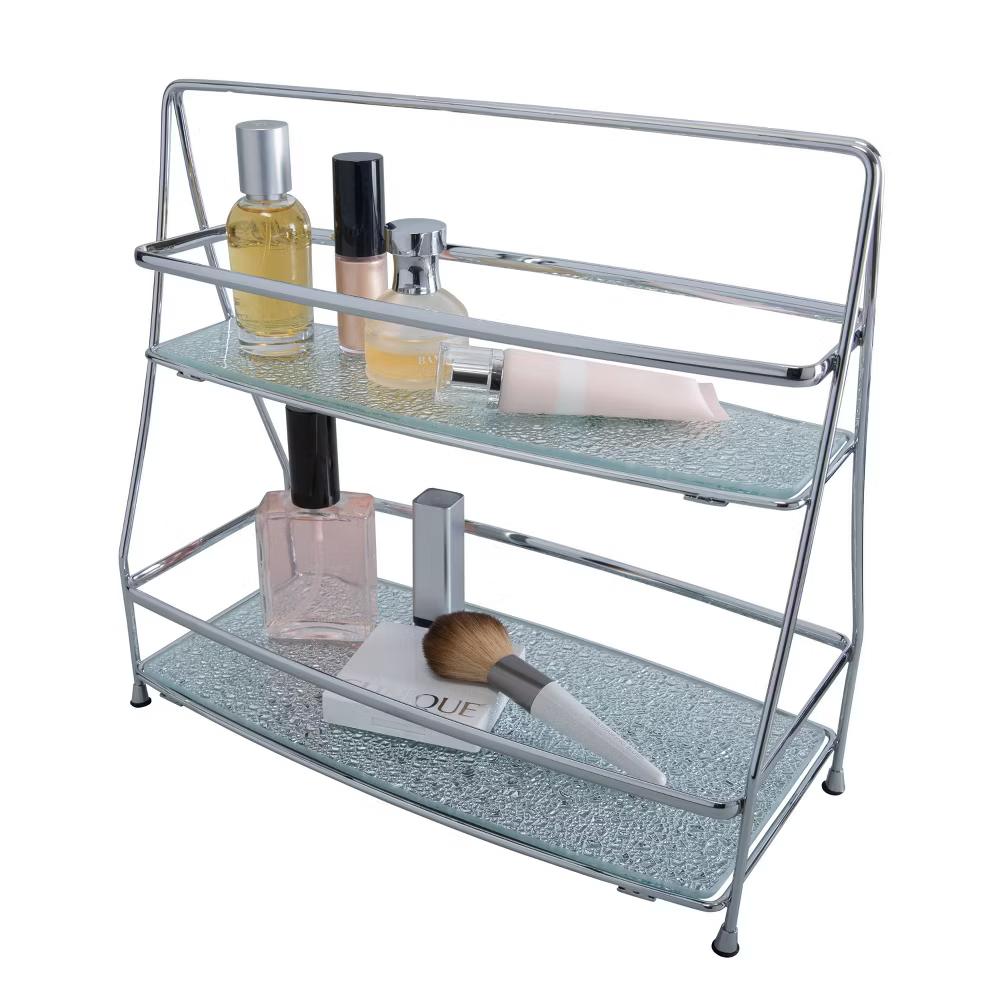 ELLE DECOR 2 Tier Diamond Vanity Tower Chrome: Microfiber, Machine Washable, Non-Slip Backing - Image 3