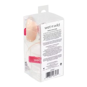 Wet n Wild Triple Feature 3-Piece Cushion Makeup Sponge Set: For Cream, Powder, Liquid, Multi-Use