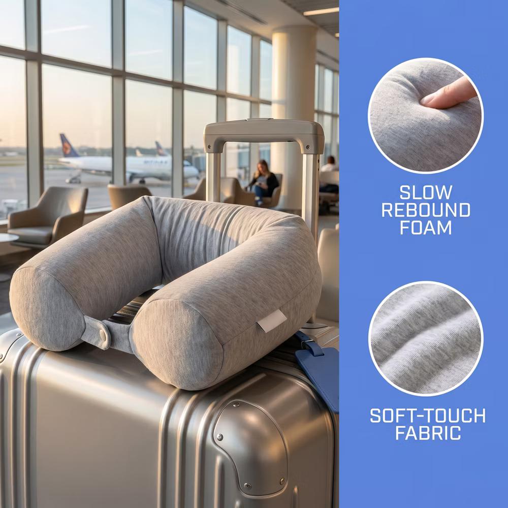 U‑Shaped Memory Foam Nap Pillow with Snap Closure for Desk and Travel Use 1Pc - Image 18