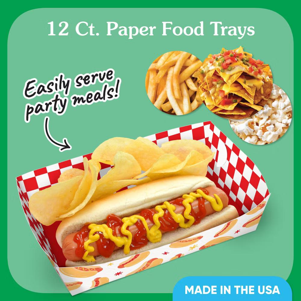 Hot Dog Food Trays, Disposable Food Boats for Summer Birthday BBQ Picnic Party, Double-Sided Paper Meal Holders for Snacks 12 Ct - Image 5