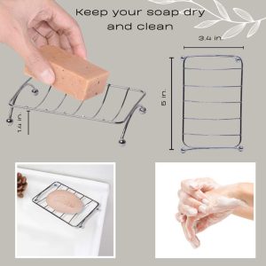 French Home Goods Self-Draining Metal Wire Soap Dish Holder for Bathroom and Kitchen – Compact Design to Keep Soap Dry and Hygienic