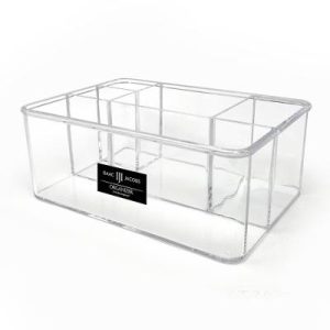 Isaac Jacobs 5-Compartment Acrylic Organizer with Lid, Multi-Sectional Tray, Stackable, Storage Solution - 10" Lx7" Wx4" H - Clear