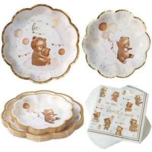 We Can Bearily Wait 62 Piece Party Tableware Set Baby Shower Party Decorations Plates & Napkins
