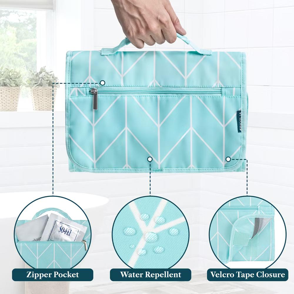 Hanging Toiletry Bag Women Men, Travel Kit Foldable Waterproof Organizer, Roll up Cosmetics Makeup Essentials Jewelry Case - Image 43