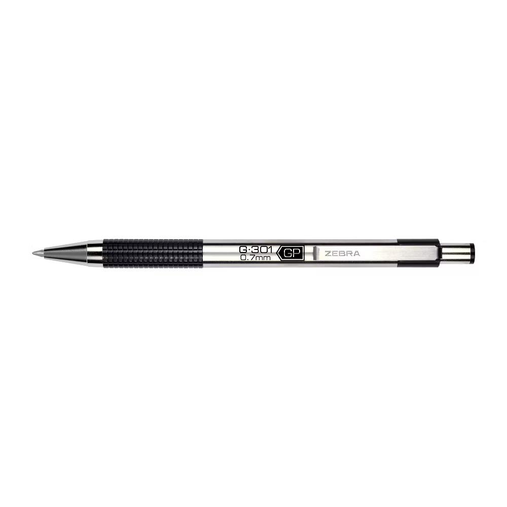 Zebra 4ct Gel Pens 0.7mm G-301 Stainless Steel Black: Contoured Grip, Low-Odor, Liquid Ink, Zebra Brand