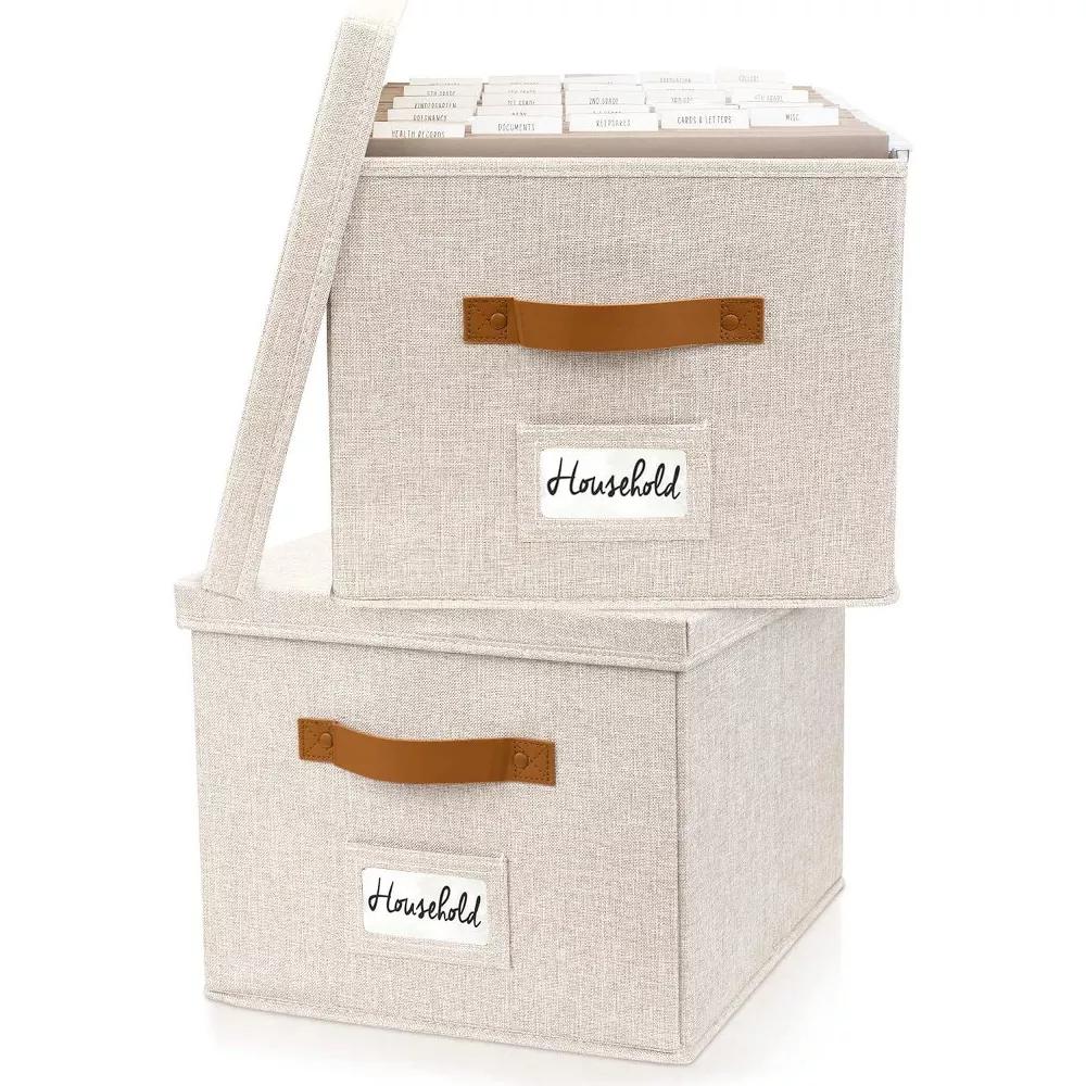 ZICOTO File Organizer Box Set of 2 – Collapsible Linen Filing Boxes with Handles & Lid - Image 3