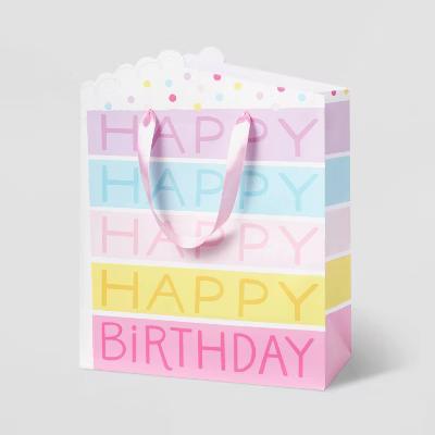 Medium 'Happy Birthday' Cake Slice Gift Bag Colorful - Multicolor Gift Bag, Food Pattern, 12.75" 10" 5" - Image 2