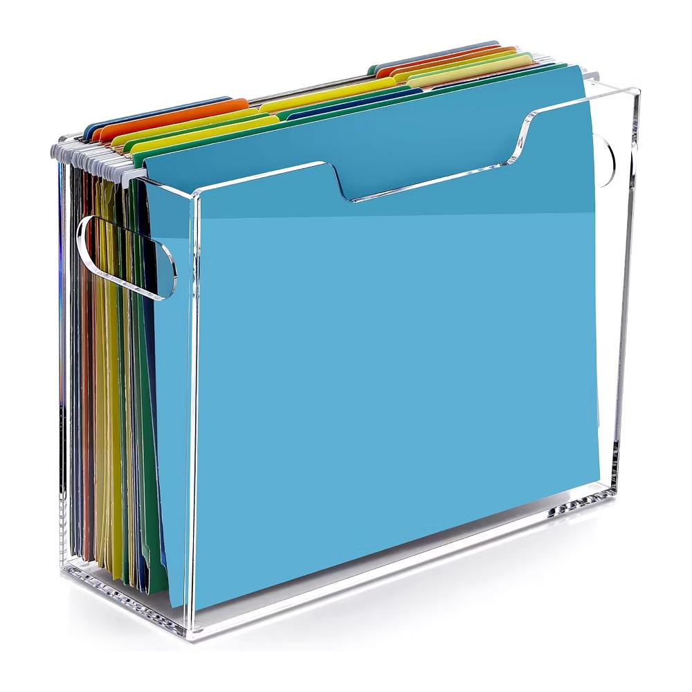 File Organizer Box for Letter Size Hanging Folders, Acrylic Desk File Holder with Portable Handle, Clear Modern Document Storage Rack for Office - Image 24