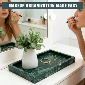 Marble Tray Natural, 12x8 Inch Stone Vanity Tray for Bathroom Counter, Non-Ceramic Solid Marble Organizer for Perfume Cosmetics Jewelry