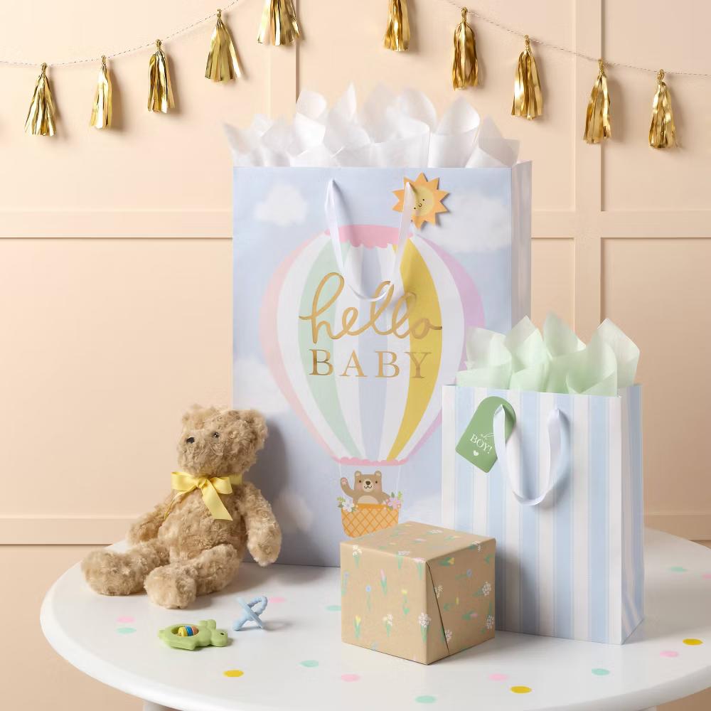 96"x30" Floral Baby Shower Gift Wrapping Paper Natural - Image 3