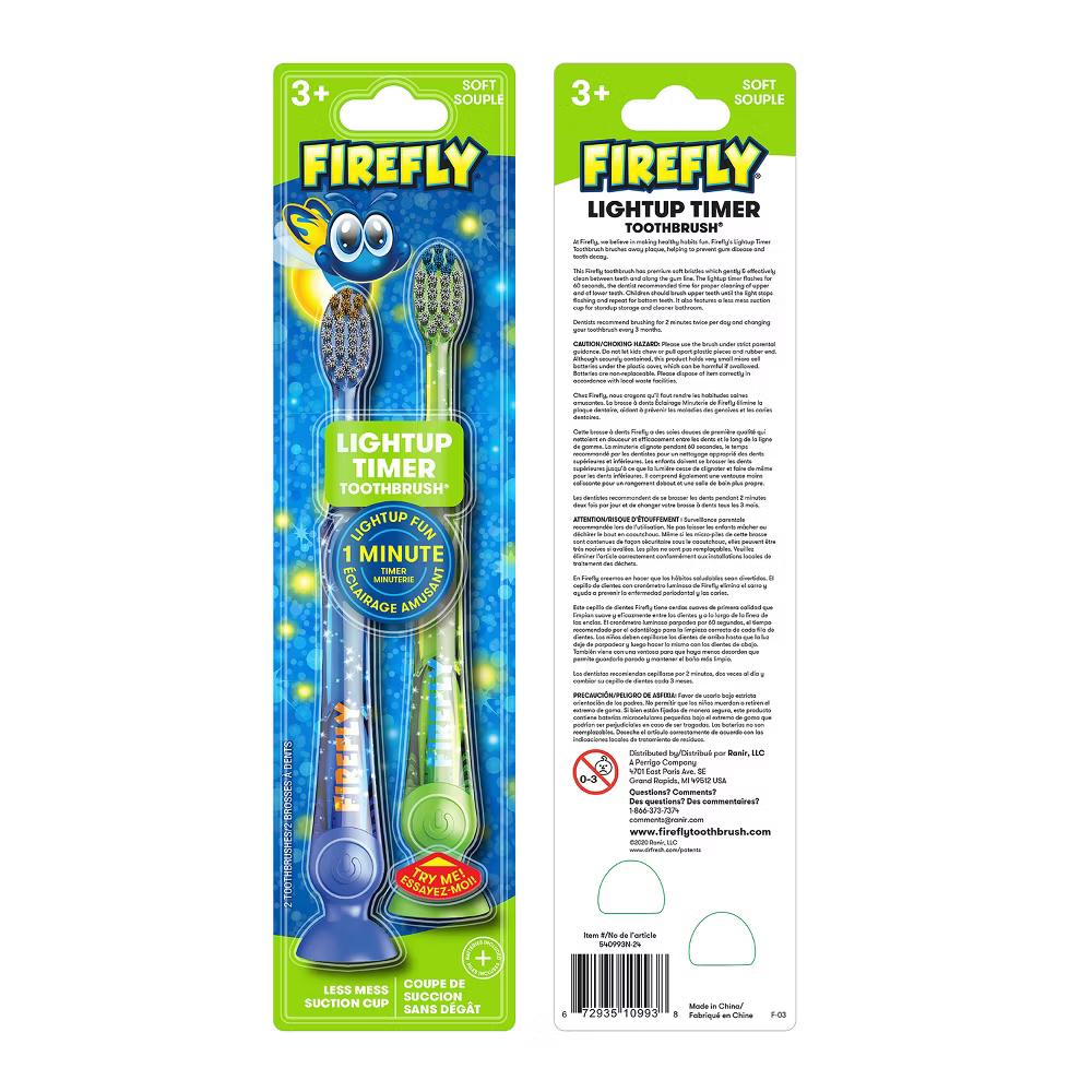 Firefly Kids' Light-Up Timer Manual Toothbrush - Soft - 2ct - Image 2