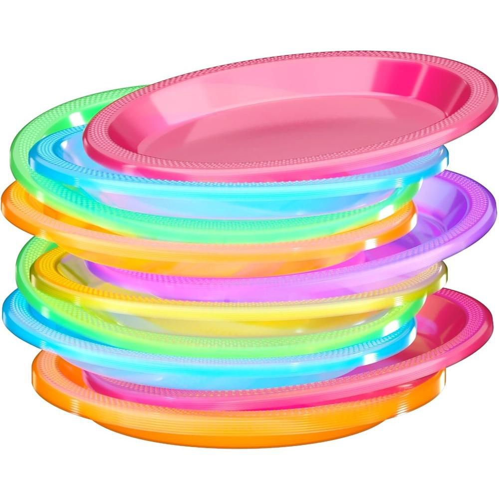 Exquisite Black Light Glow Party Disposable Plates: Assorted Neon Colors-6 colors -9 Inch - Image 4