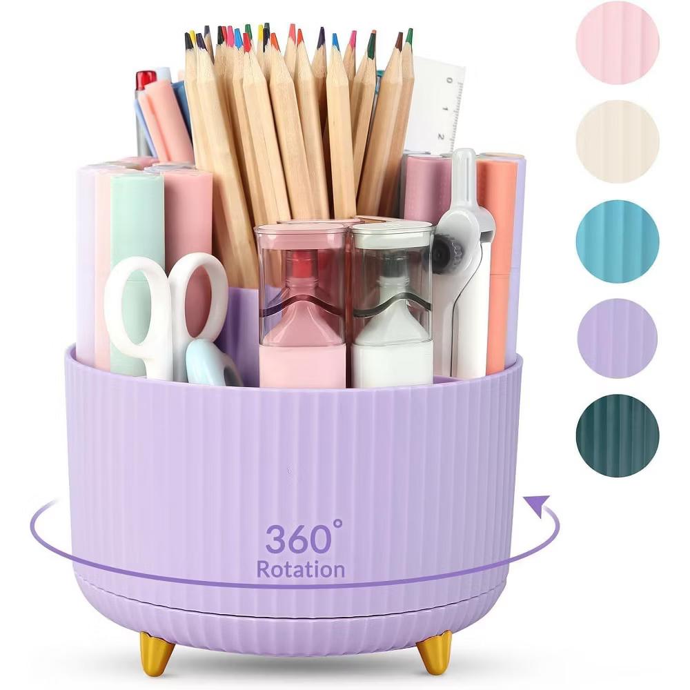 Maison 360 Rotating Plastic Desk Pen And Makeup Organizer With 5 Slots - Image 20