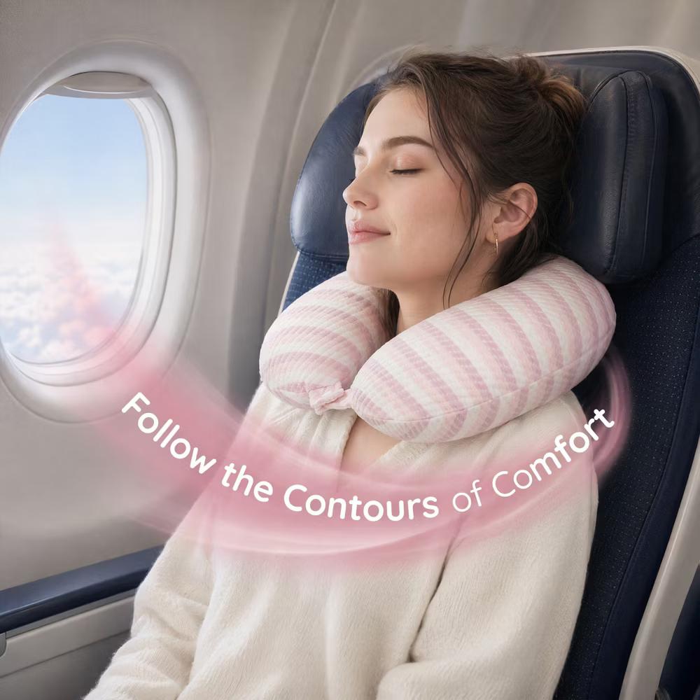 U‑Shape Memory Foam Travel Neck Pillow Striped Cover for Airplane Office 1Pc - Image 10