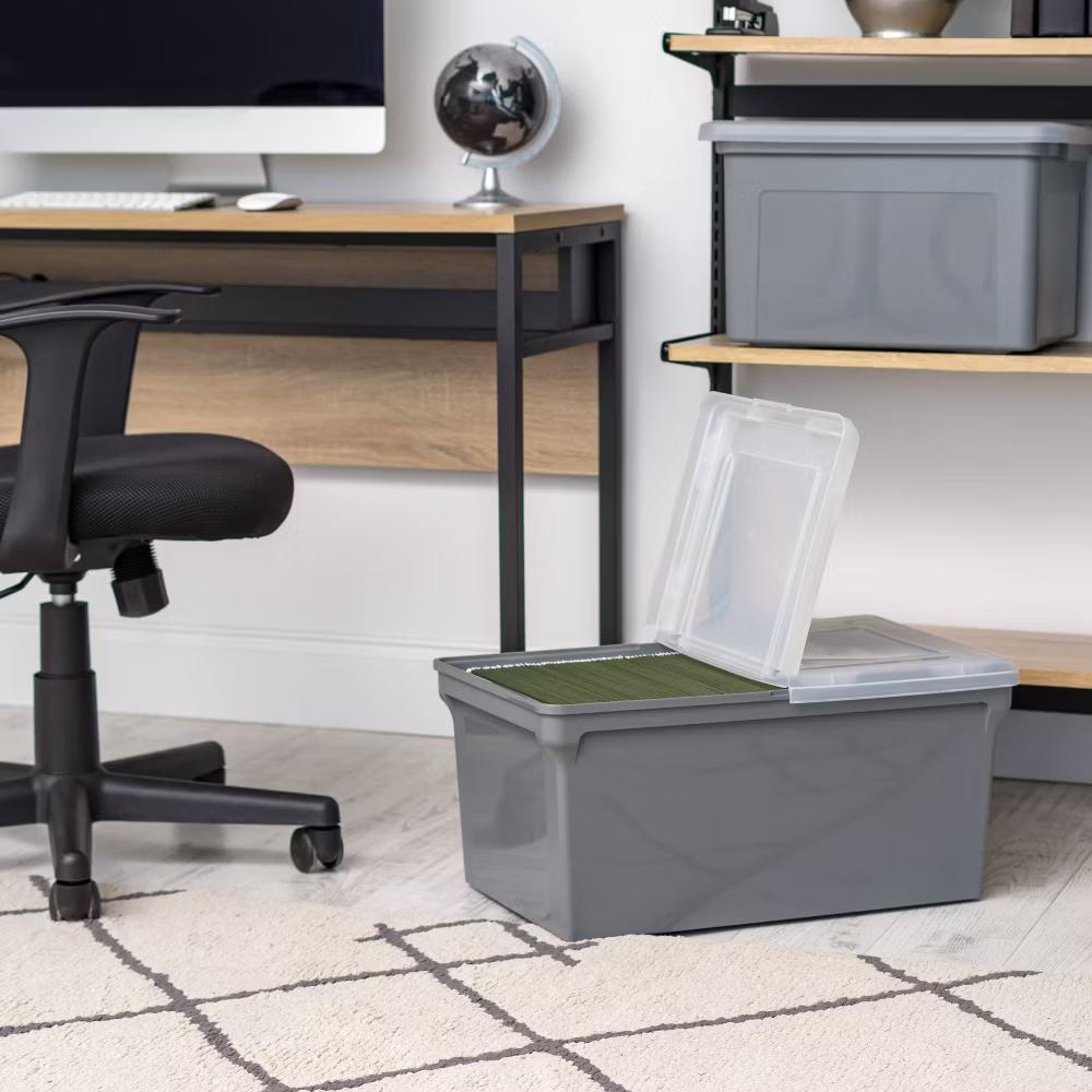 22''x13''x10'' 4pc Split Lid Plastic Storage Bins File Boxes Gray - Image 10