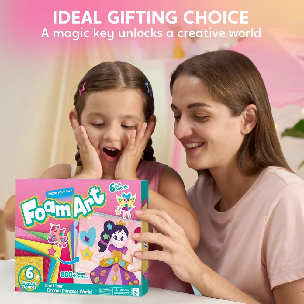Girls Foam Art Kit Kids Unicorns/Princesses DIY Arts & Crafts with 6 Boards/800+ Stickers Creative Toy Christmas Birthday Gift for Girls Age 3-8 - Image 2