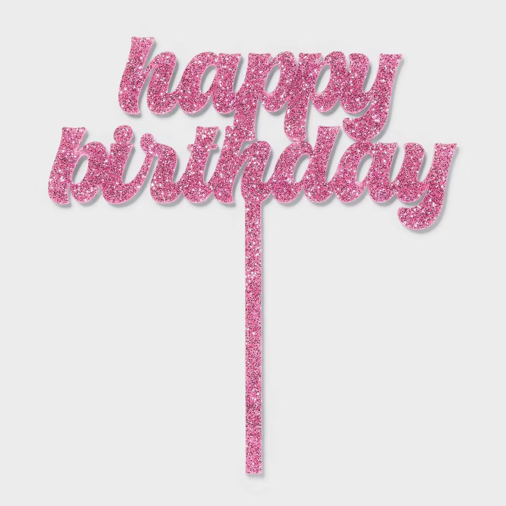 Happy Birthday Pink Glitter Cake Topper - Image 2