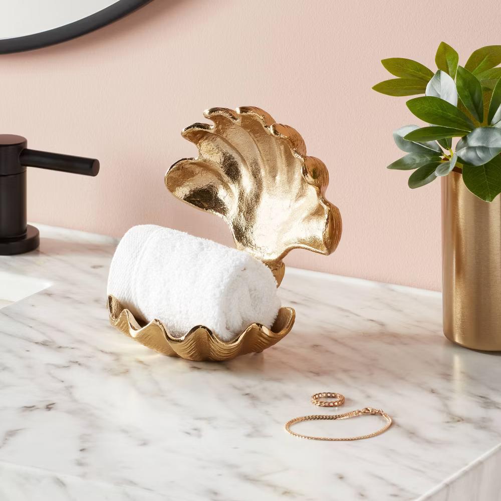 Brass Shell Hand Towel Holder with Hinge - Image 2